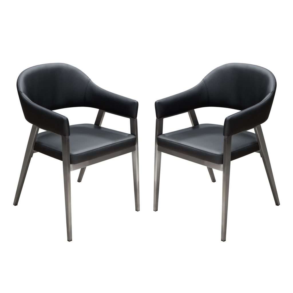 Adele Set of Two Dining/Accent Chairs in Black Leatherette w/ Brushed Stainless Steel Leg