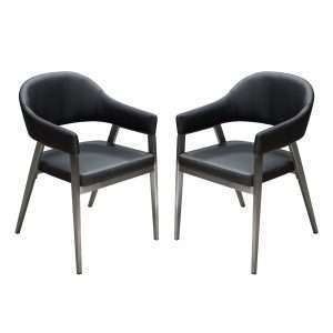 Adele Set of Two Dining/Accent Chairs in Black Leatherette w/ Brushed Stainless Steel Leg by Diamond Sofa - Decorian Group