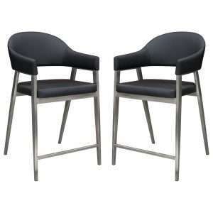 Adele Set of Two Counter Height Chairs in Black Leatherette w/ Brushed Stainless Steel Leg by Diamond Sofa - Decorian Group
