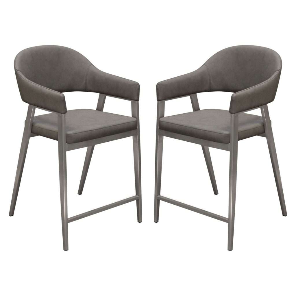 Adele Set of Two Counter Height Chairs in Grey Leatherette w/ Brushed Stainless Steel Leg