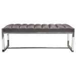 Bardot Large Bench Ottoman w/ Polished Stainless Steel Frame & Padded Seat in Elephant Grey Leatherette by Diamond Sofa - Decorian Group