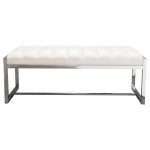 Bardot Large Bench Ottoman w/ Polished Stainless Steel Frame & Padded Seat in White Leatherette by Diamond Sofa - Decorian Group
