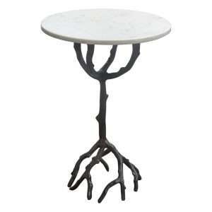 Birch Round Accent Table w/ Black Casted Aluminum Base & White Marble Top by Diamond Sofa - Decorian Group