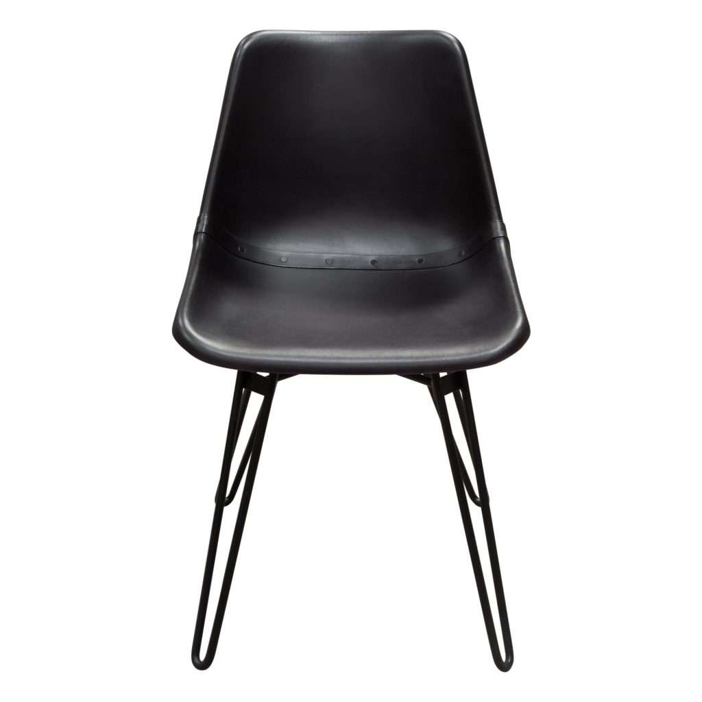 Camden Dining Chair in Genuine Black Leather w/ Black Powder Coat Hairpin Leg