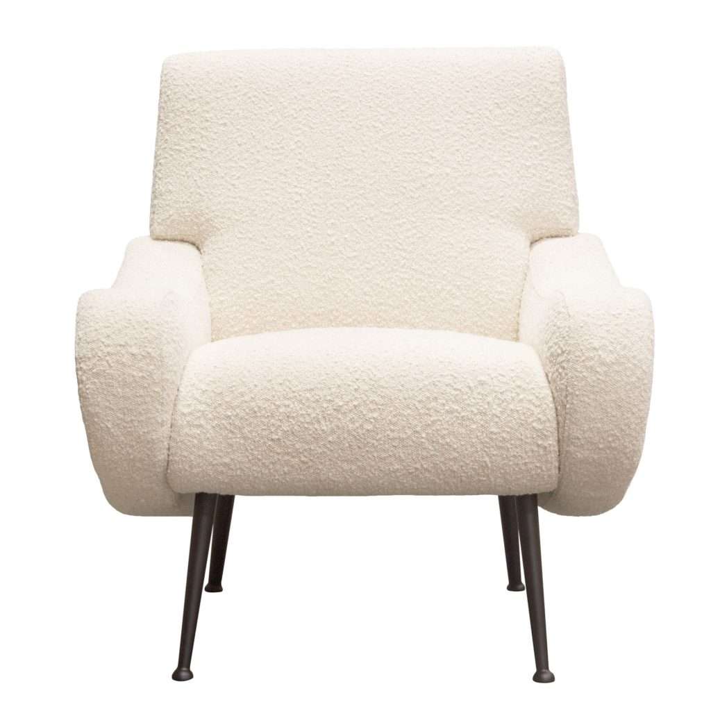Cameron Accent Chair in Bone Boucle Textured Fabric w/ Black Leg