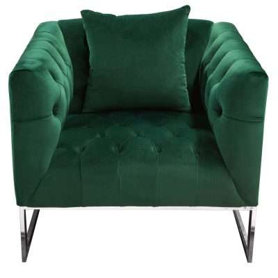 Crawford Tufted Chair in Emerald Green Velvet w/ Polished Metal Leg & Trim by Diamond Sofa - Decorian Group