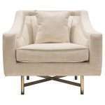 Croft Fabric Chair in Sand Linen Fabric w/ Accent Pillow and Gold Metal Criss-Cross Frame by Diamond Sofa - Decorian Group