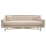 Croft Fabric Sofa in Sand Linen Fabric w/ Accent Pillows and Gold Metal Criss-Cross Frame by Diamond Sofa - Decorian Group