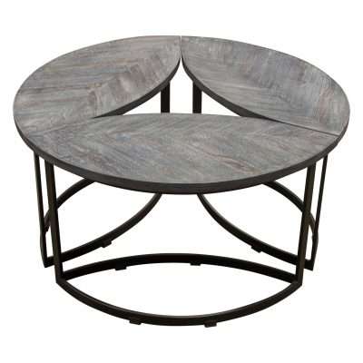 Dalia 3PC Cocktail Table Set w/ Solid Sheesham Wood Top in Grey Finish & Iron Base by Diamond Sofa - Decorian Group