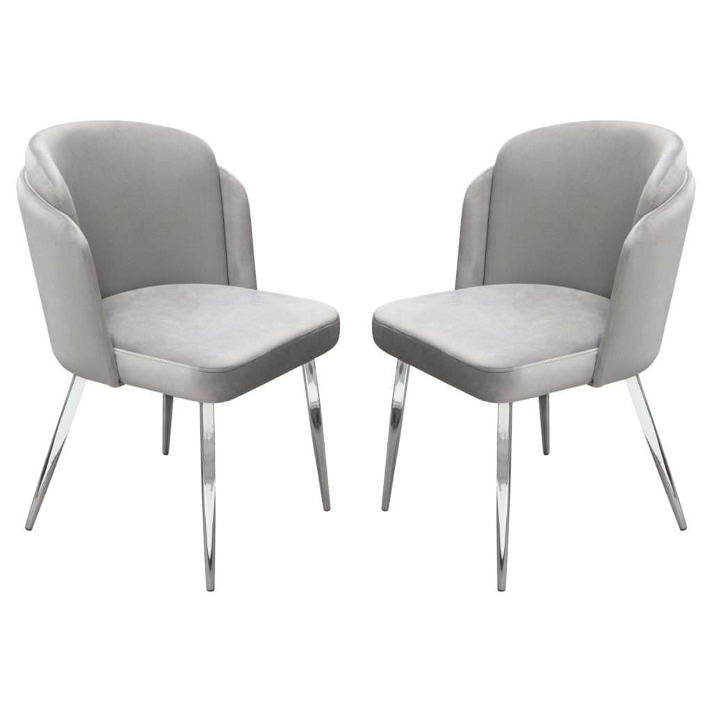 Grace Set of (2) Dining Chairs in Grey Velvet w/ Chrome Legs