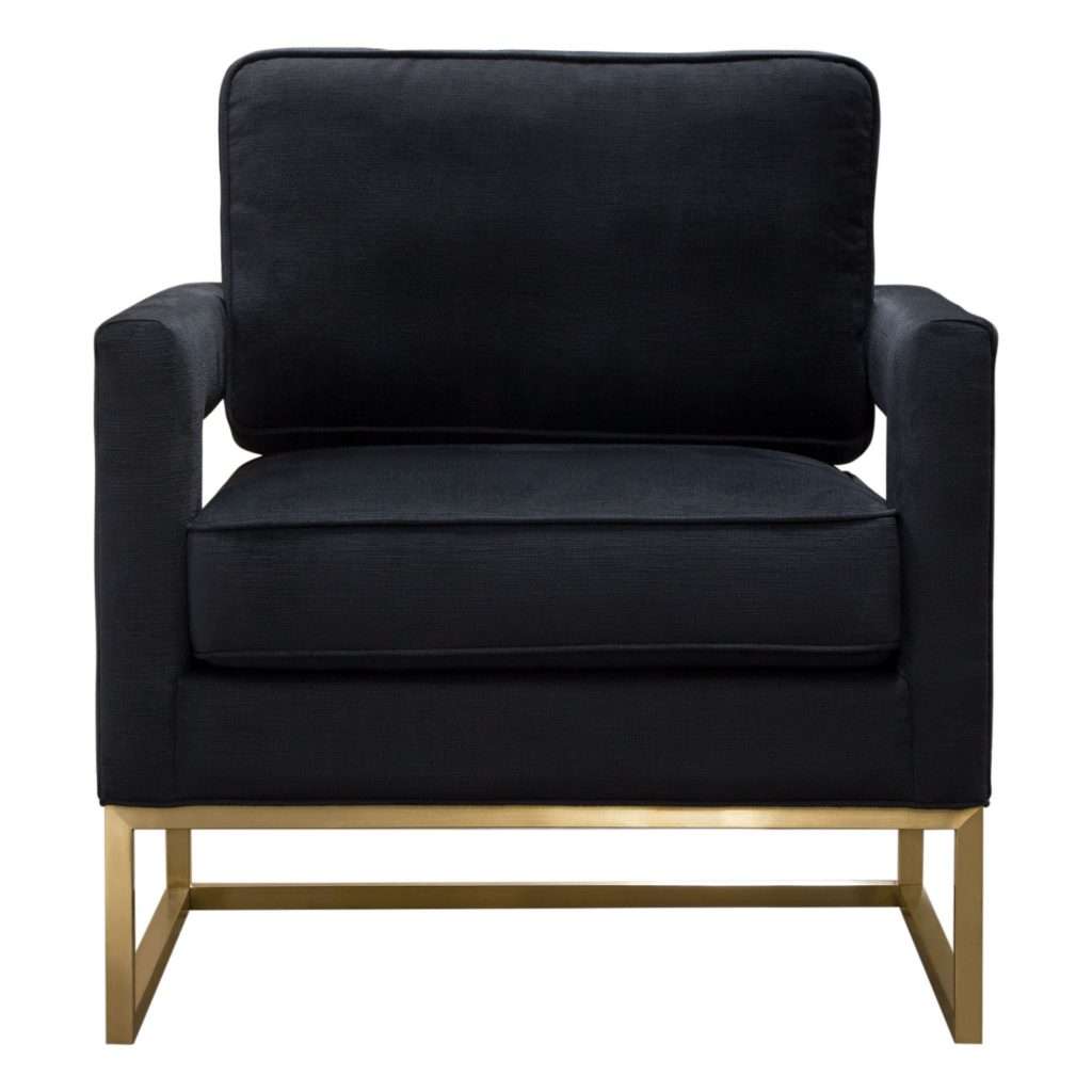 Lake Accent Chair in Black Performance Fabric w/ Brushed Gold Metal Base