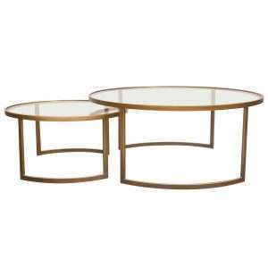 Lane 2PC Round Nesting Set in Brushed Gold Frame w/ Clear Tempered Glass Tops by Diamond Sofa - Decorian Group