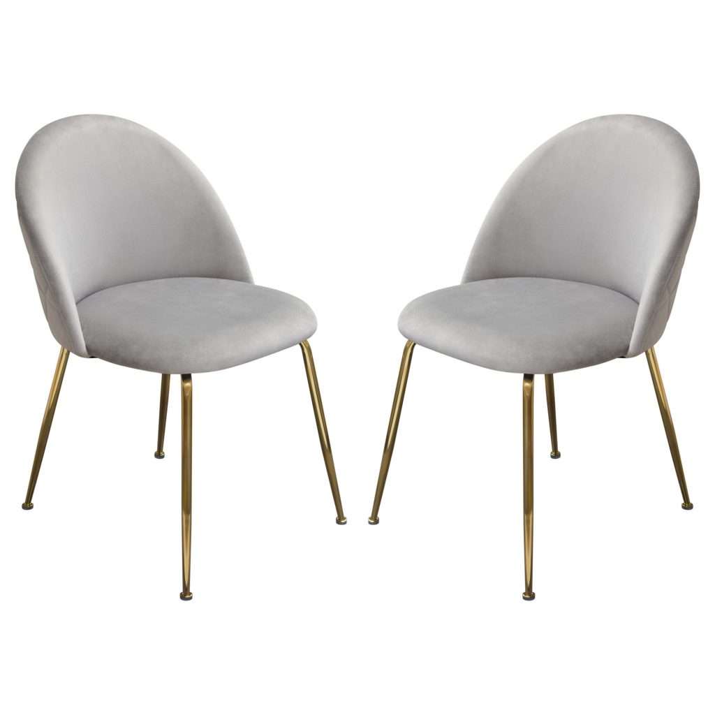 Lilly Set of (2) Dining Chairs in Grey Velvet w/ Brushed Gold Metal Legs by Diamond Sofa - Decorian Group