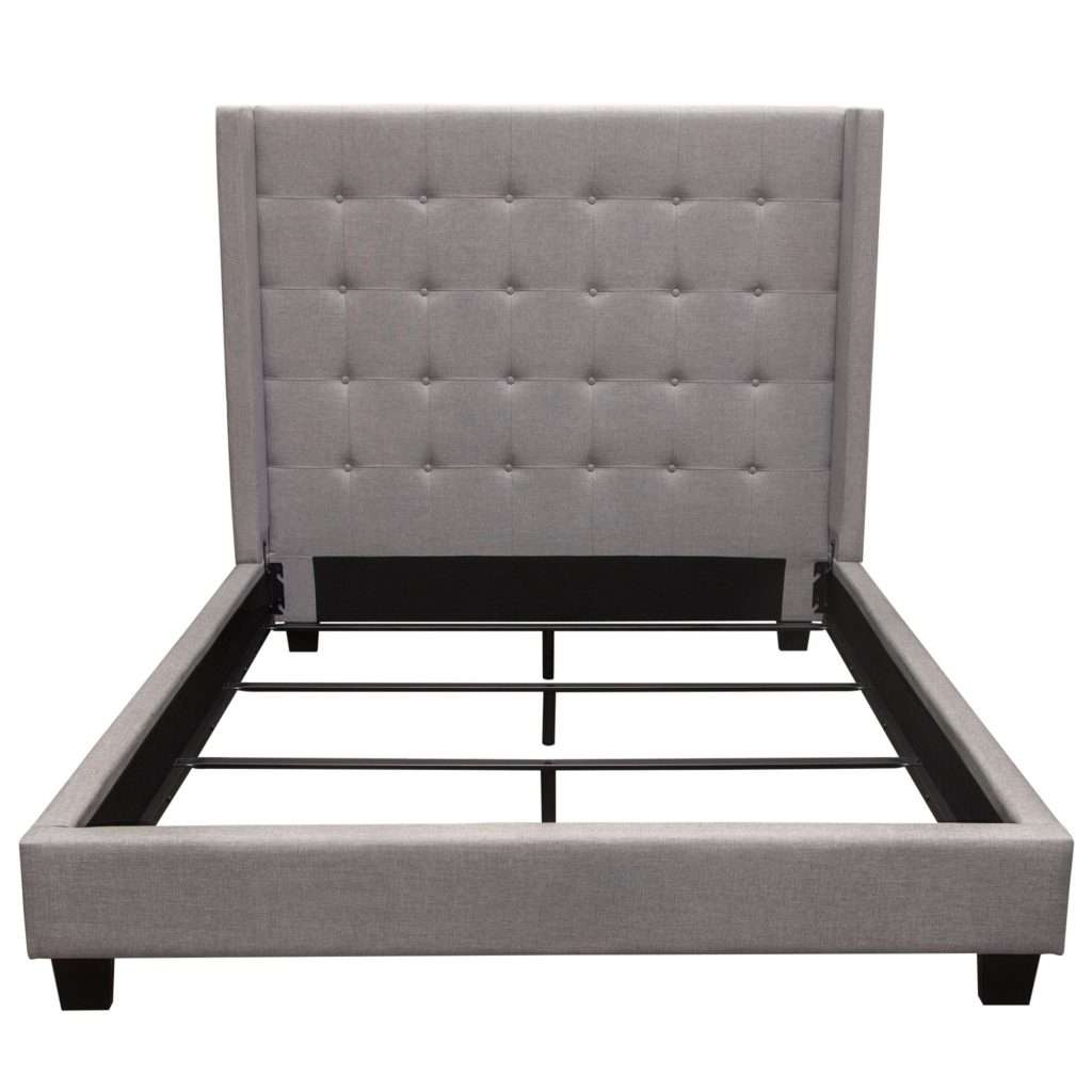 Madison Ave Tufted Wing Eastern King Bed in Light Grey Button Tufted Fabric by Diamond Sofa - Decorian Group