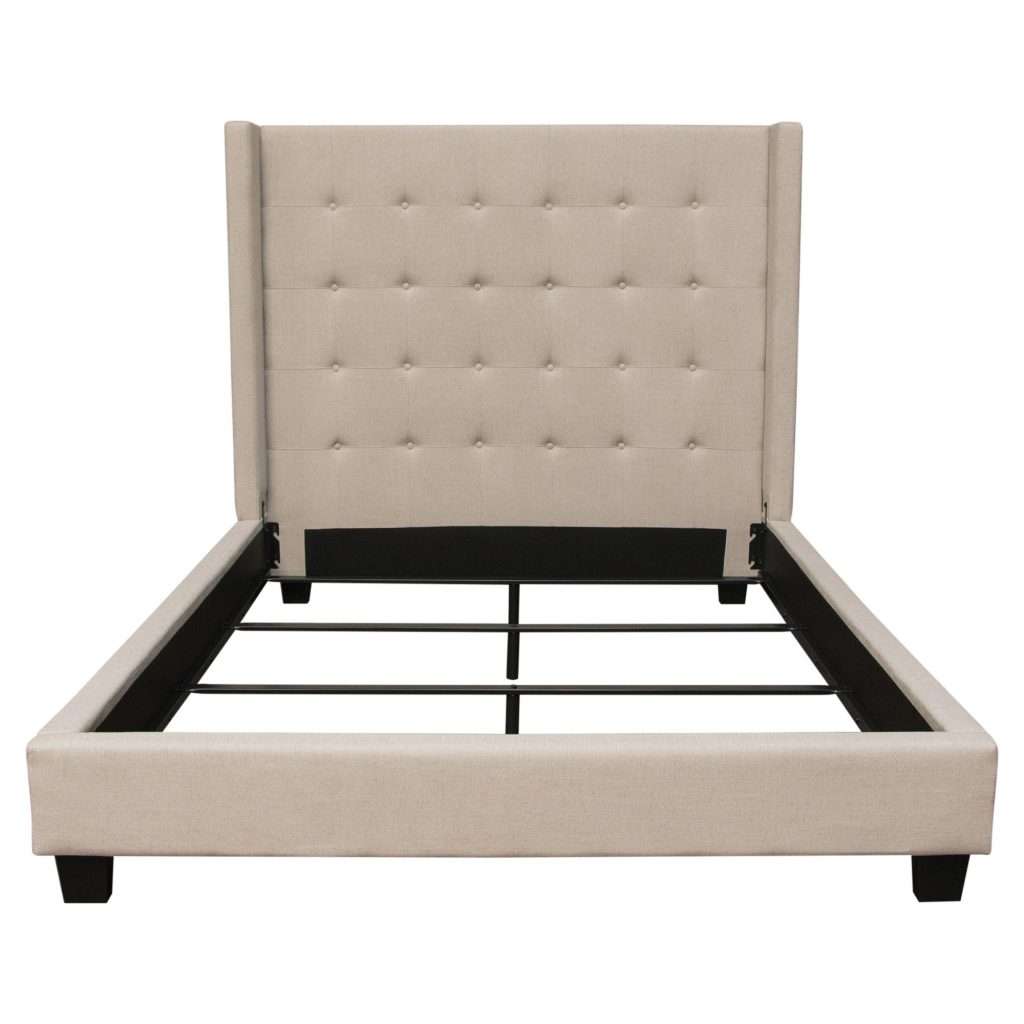 Madison Ave Tufted Wing Eastern King Bed in Sand Button Tufted Fabric by Diamond Sofa - Decorian Group