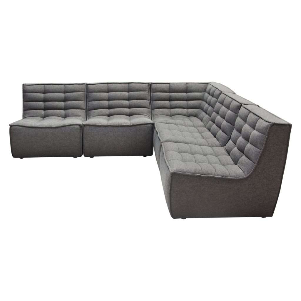 Marshall 5PC Corner Modular Sectional w/ Scooped Seat in Grey Fabric