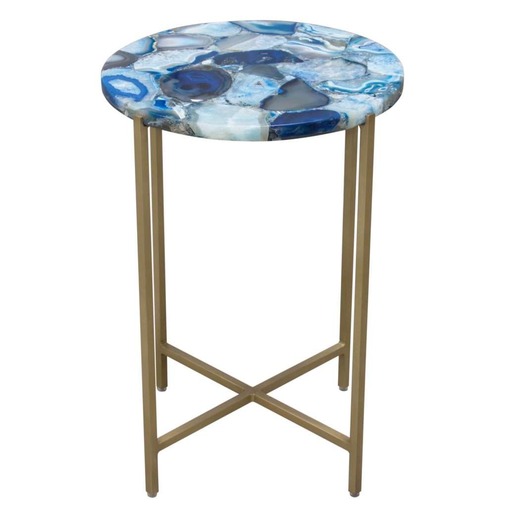 Mika Round Accent Table w/ Blue Agate Top w/ Brass Base by Diamond Sofa - Decorian Group
