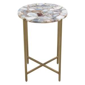 Mika Round Accent Table w/ Grey Agate Top w/ Brass Base by Diamond Sofa - Decorian Group