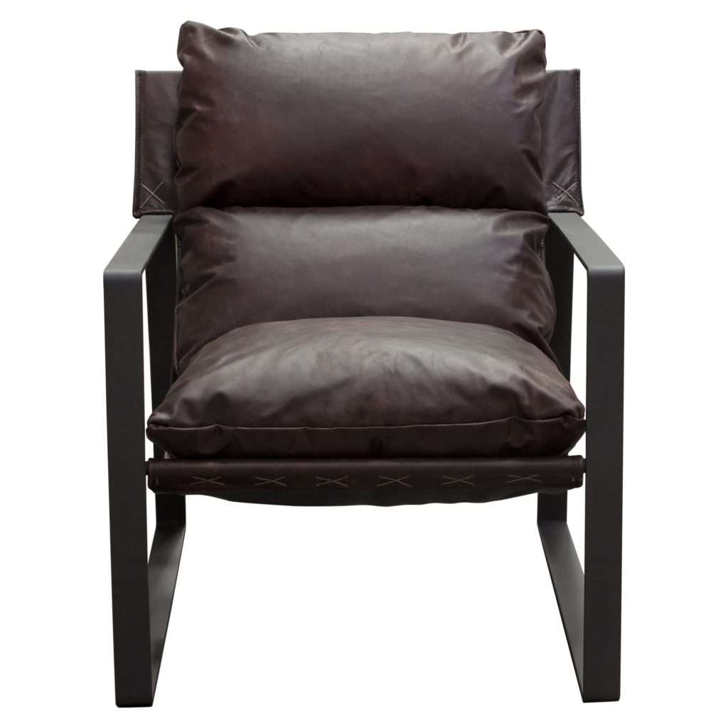 Miller Sling Accent Chair in Genuine Chocolate Leather w/ Black Powder Coated Metal Frame by Diamond Sofa - Decorian Group