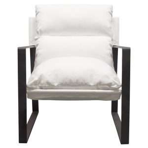 Miller Sling Accent Chair in White Linen Fabric w/ Black Powder Coated Metal Frame by Diamond Sofa - Decorian Group