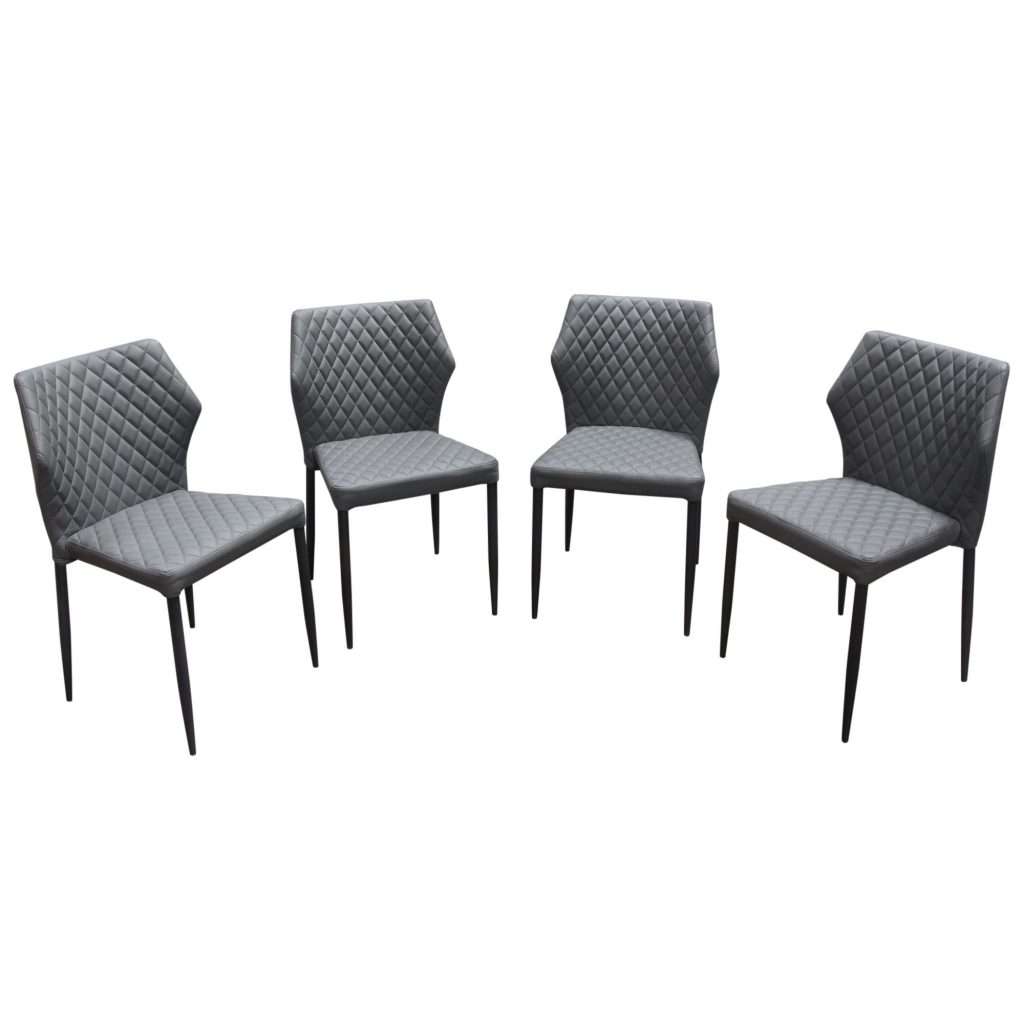 Milo 4-Pack Dining Chairs in Grey Diamond Tufted Leatherette