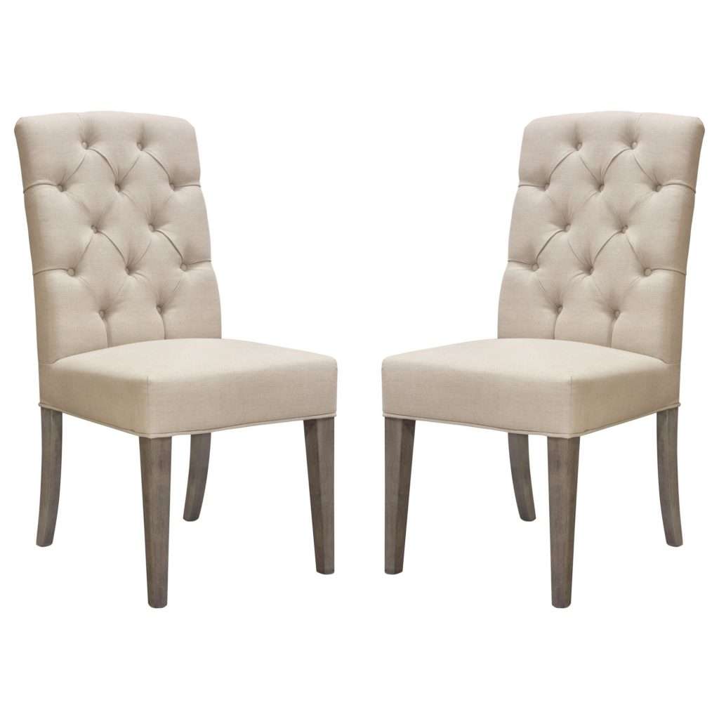 Set of Two Napa Tufted Dining Side Chairs in Sand Linen Fabric