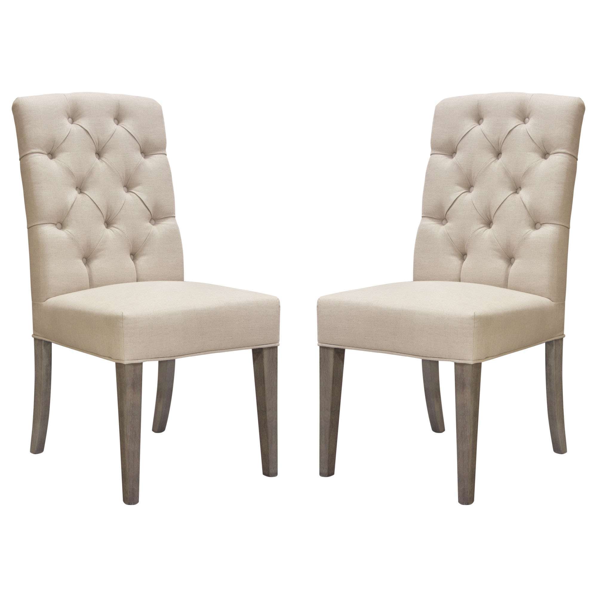 Set of Two Napa Tufted Dining Side Chairs in Sand Linen Fabric by Diamond Sofa - Decorian Group