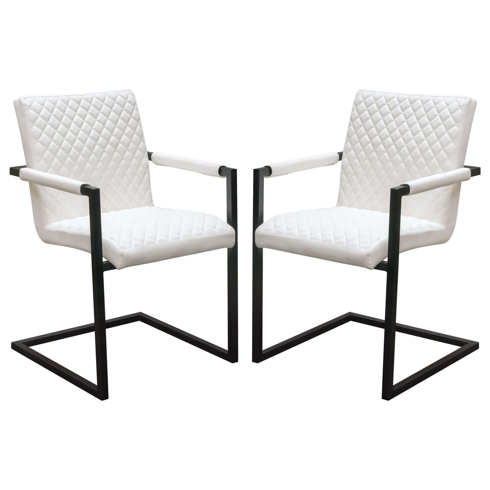 Nolan 2-Pack Dining Chairs in White Diamond Tufted Leatherette on Charcoal Powder Coat Frame by Diamond Sofa - Decorian Group