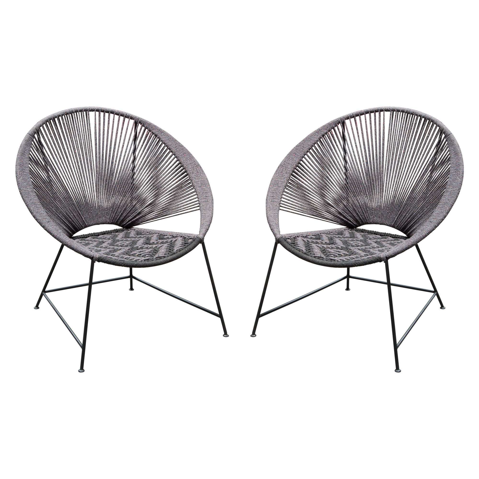 Pablo 2-Pack Accent Chairs in Black/Grey Rope w/ Black Metal Frame by Diamond Sofa - Decorian Group