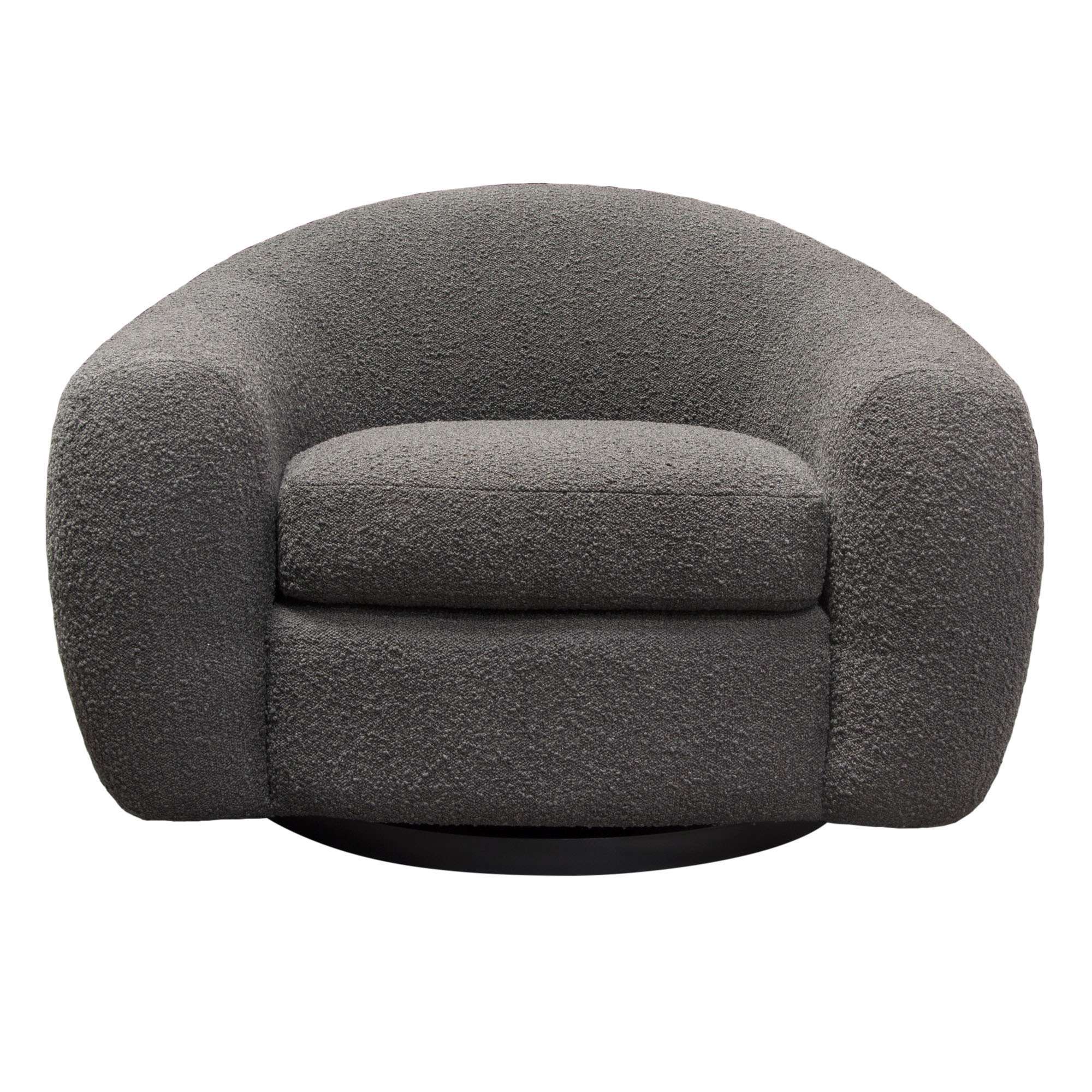 Pascal Swivel Chair in Charcoal Boucle Textured Fabric w/ Contoured Arms & Back by Diamond Sofa - Decorian Group