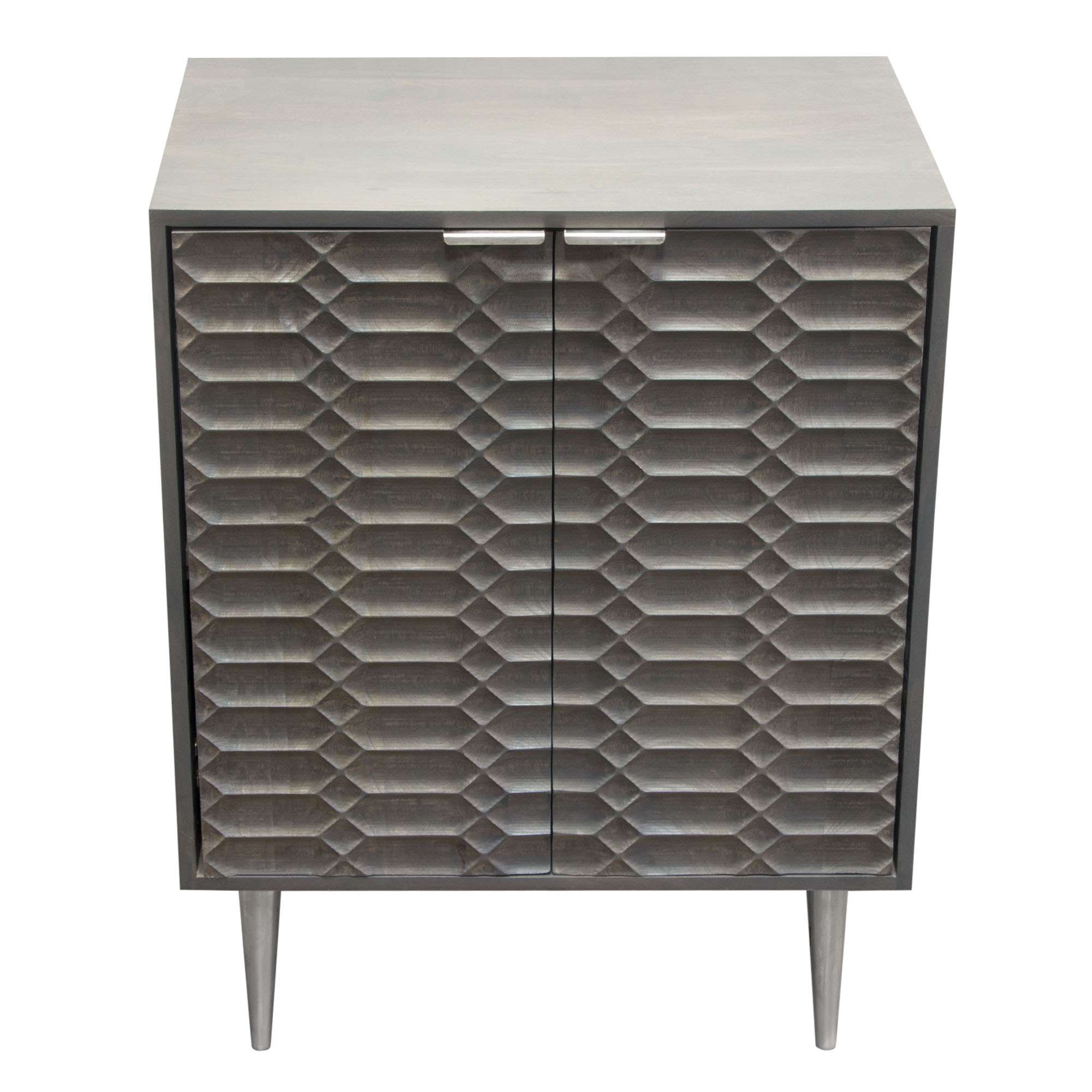 Petra Solid Mango Wood 2-Door High Cabinet in Smoke Grey Finish w/ Nickel Legs by Diamond Sofa - Decorian Group