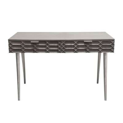 Petra Solid Mango Wood 2-Drawer Writing Desk in Smoke Grey Finish w/ Nickel Legs by Diamond Sofa - Decorian Group