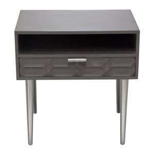 Petra Solid Mango Wood 1-Drawer Accent Table in Smoke Grey Finish w/ Nickel Legs by Diamond Sofa - Decorian Group