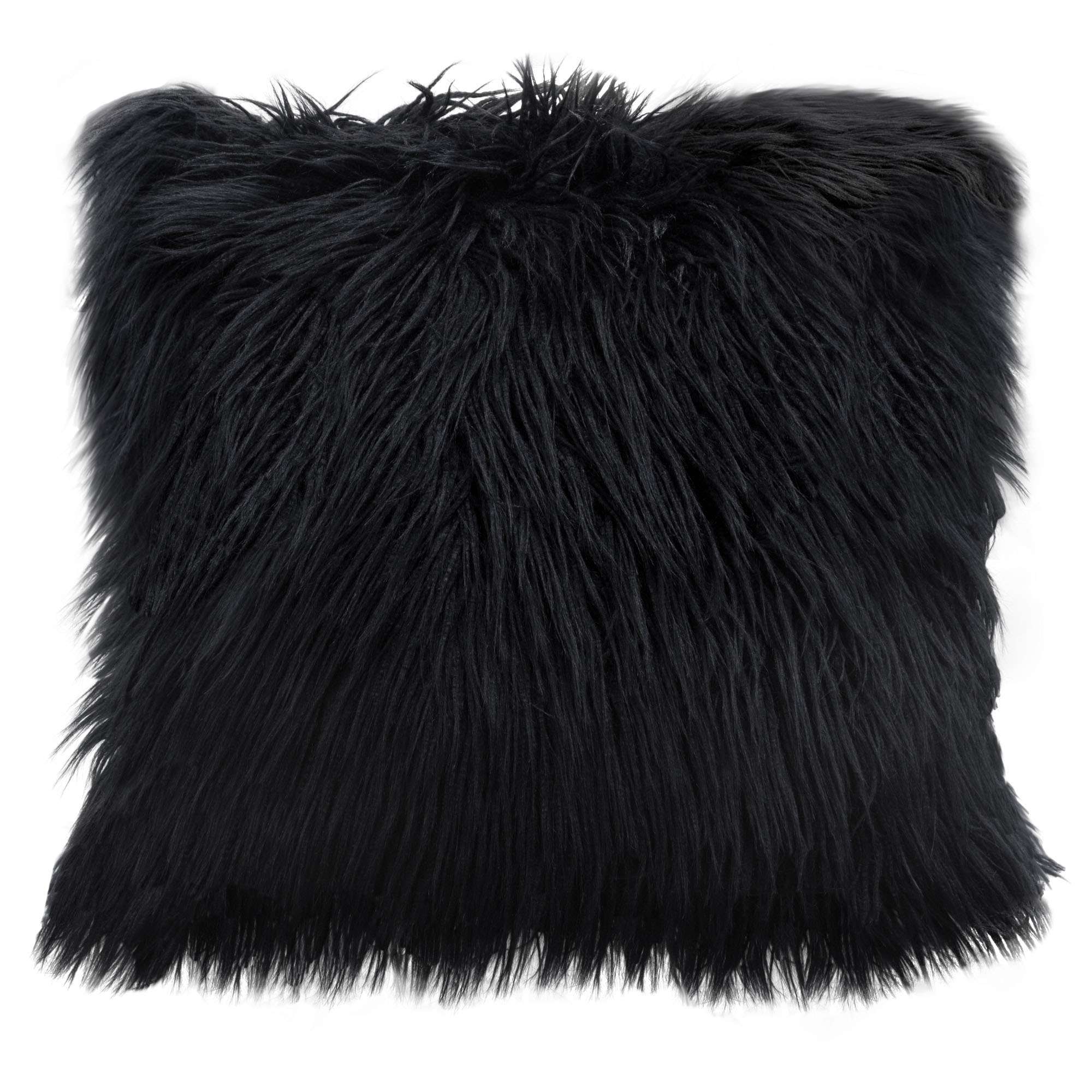 18" Square Accent Pillow in Black Dual-Sided Faux Fur by Diamond Sofa - Decorian Group