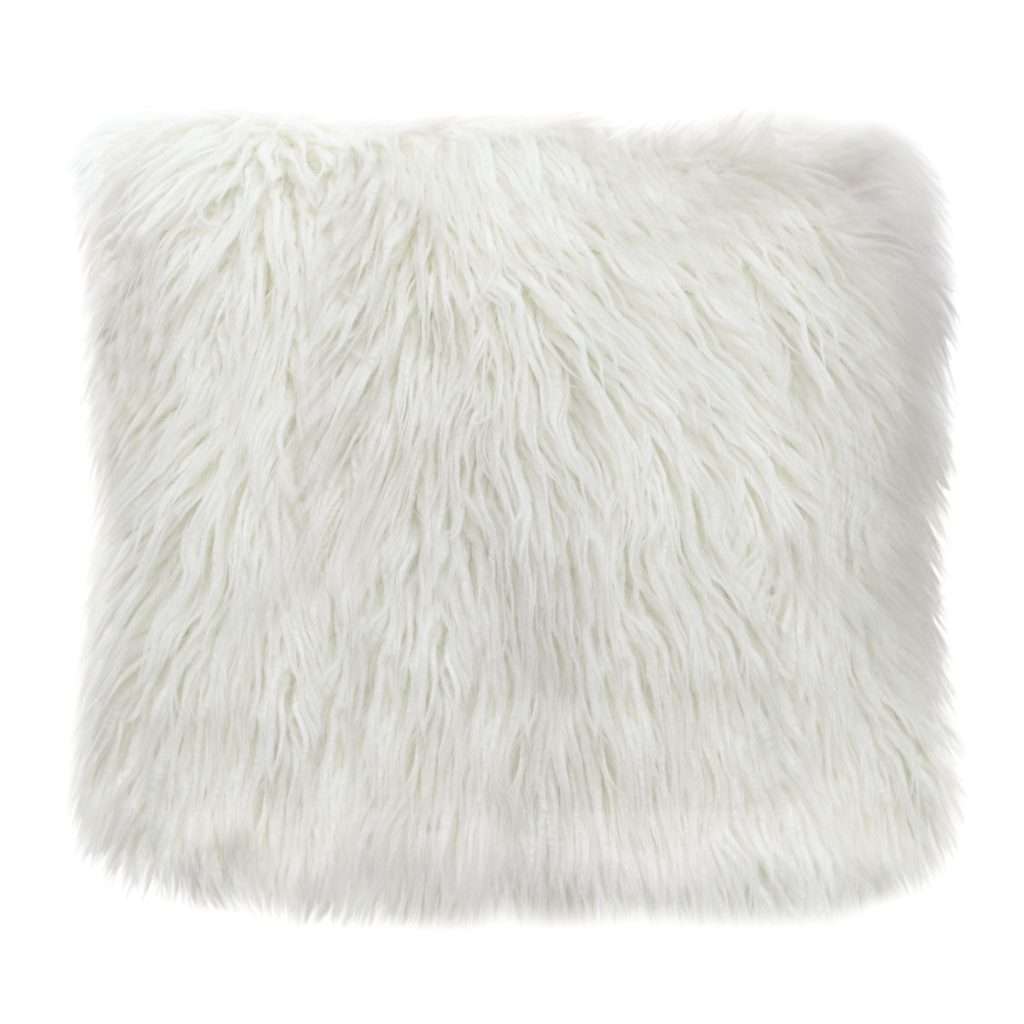 18″ Square Accent Pillow in White Dual-Sided Faux Fur