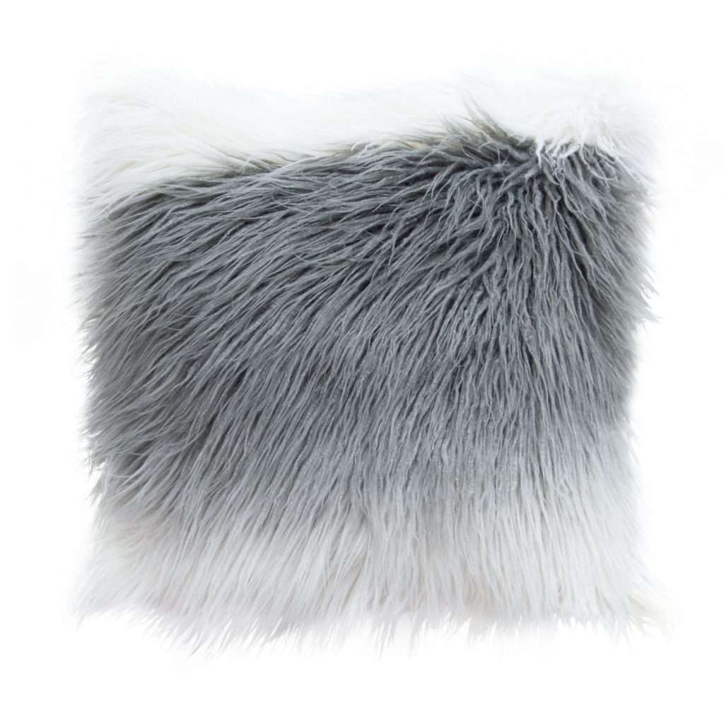 18″ Square Accent Pillow in White/Grey Ombre Dual-Sided Faux Fur