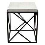 Plymouth Square Accent Table w/ Genuine Grey Marble Top & Black Metal Base by Diamond Sofa - Decorian Group