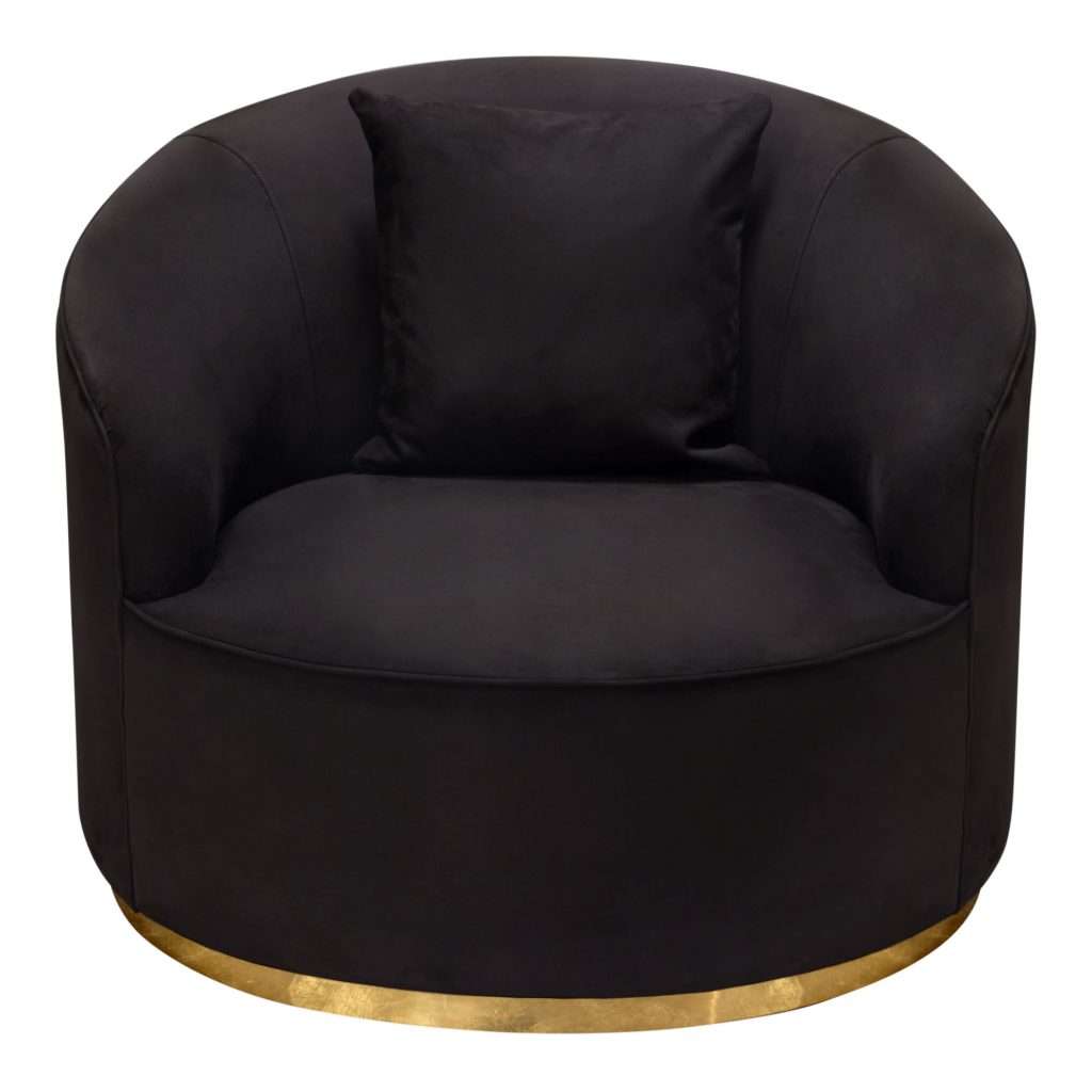 Raven Chair in Black Suede Velvet w/ Brushed Gold Accent Trim