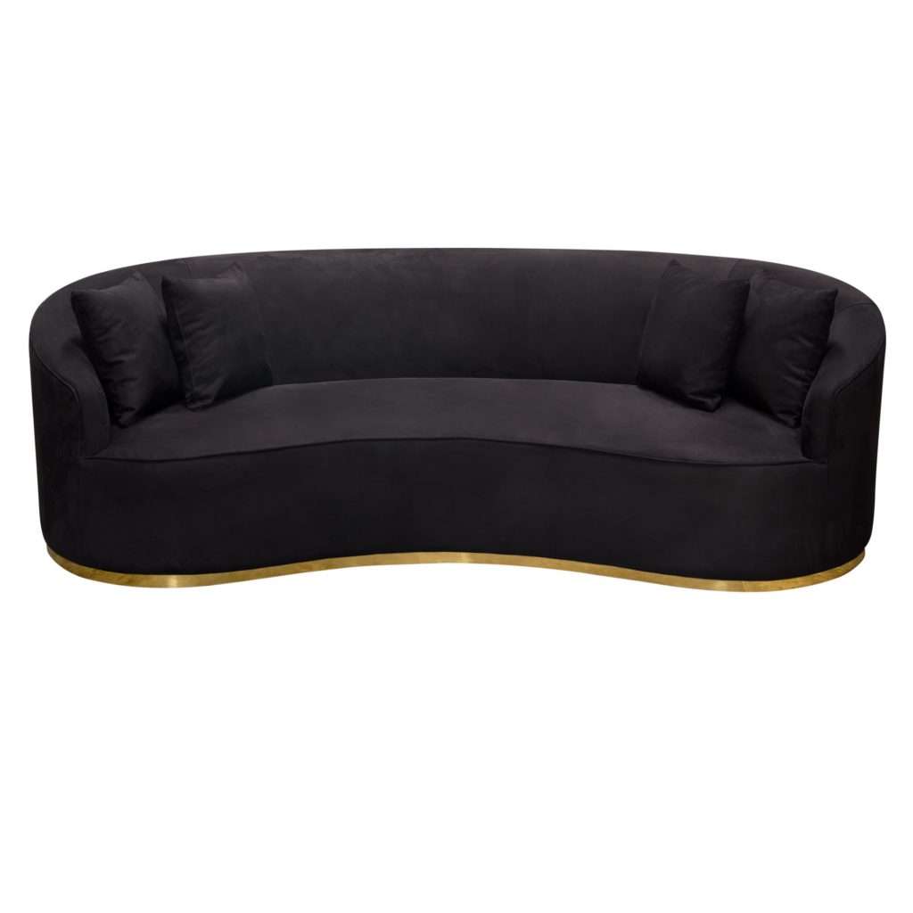 Raven Sofa in Black Suede Velvet w/ Brushed Gold Accent Trim by Diamond Sofa - Decorian Group