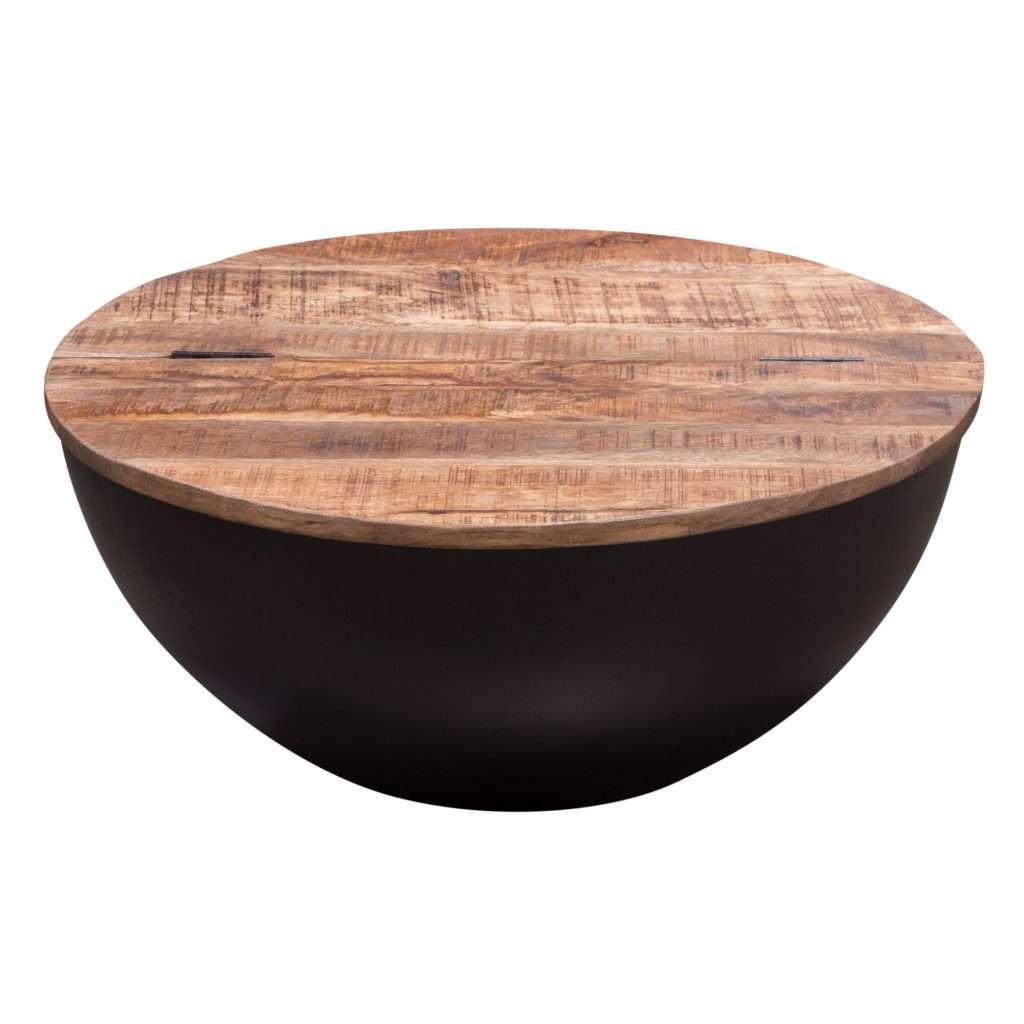 Salem Round Drum Storage Cocktail Table w/ Natural Mango Wood Top & Metal Base by Diamond Sofa - Decorian Group