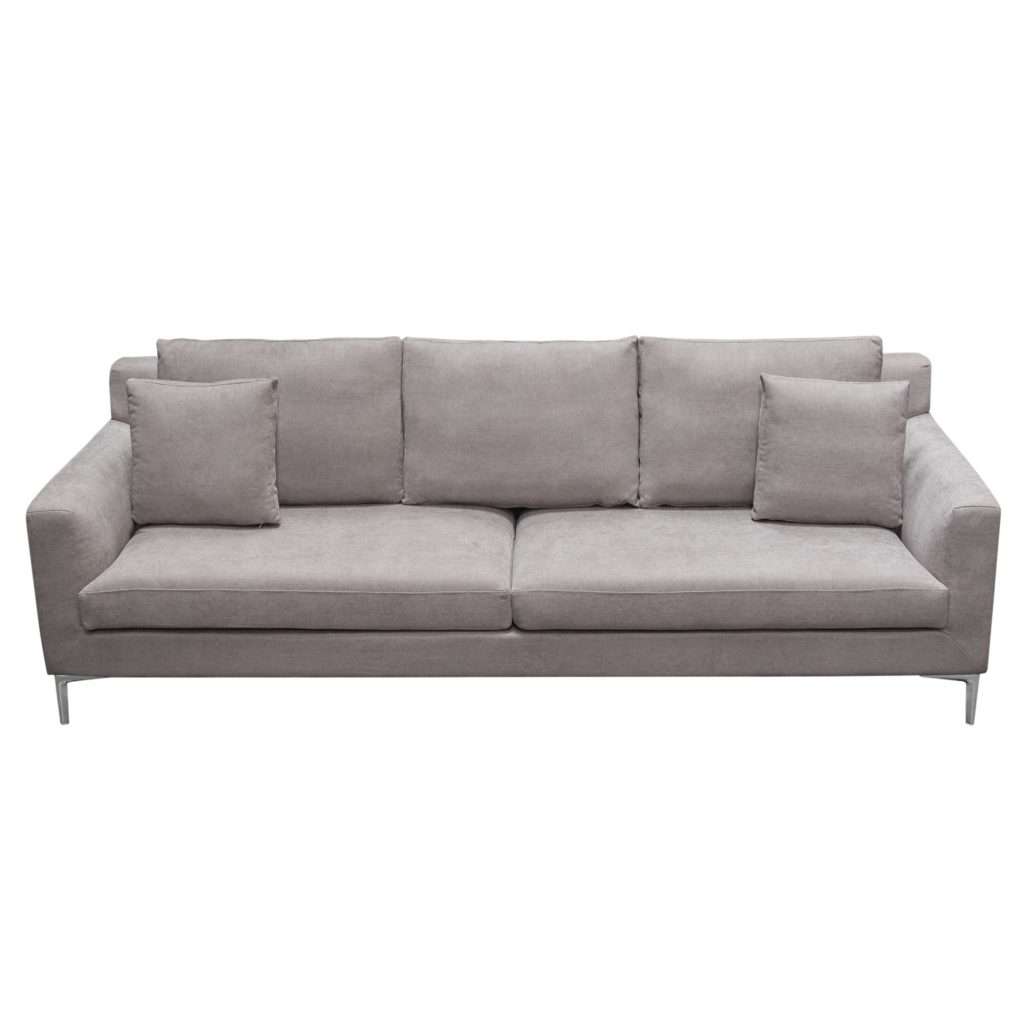 Seattle Loose Back Sofa in Grey Polyester Fabric w/ Polished Silver Metal Leg
