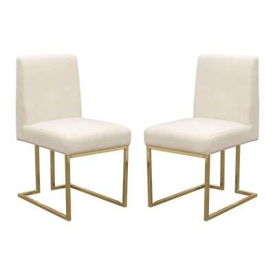 Set of (2) Skyline Dining Chairs in Cream Fabric w/ Polished Gold Metal Frame by Diamond Sofa - Decorian Group