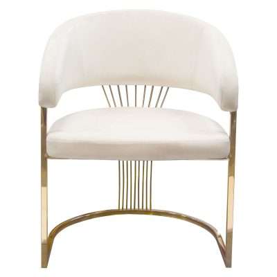 Solstice Dining Chair in Cream Velvet w/ Polished Gold Metal Frame by Diamond Sofa - Decorian Group