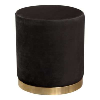 Sorbet Round Accent Ottoman in Black Velvet w/ Gold Metal Band Accent by Diamond Sofa - Decorian Group