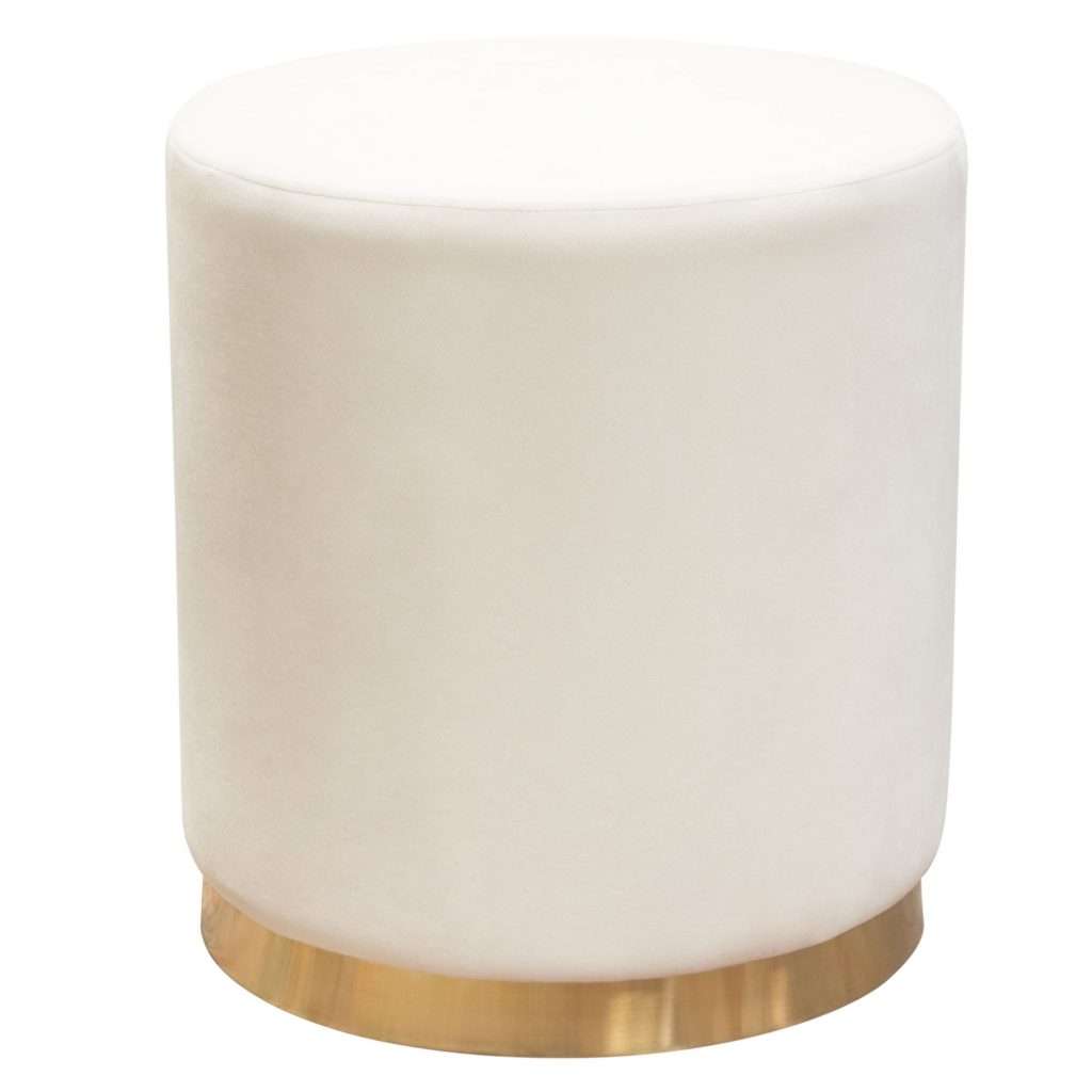 Sorbet Round Accent Ottoman in Cream Velvet w/ Gold Metal Band Accent by Diamond Sofa - Decorian Group