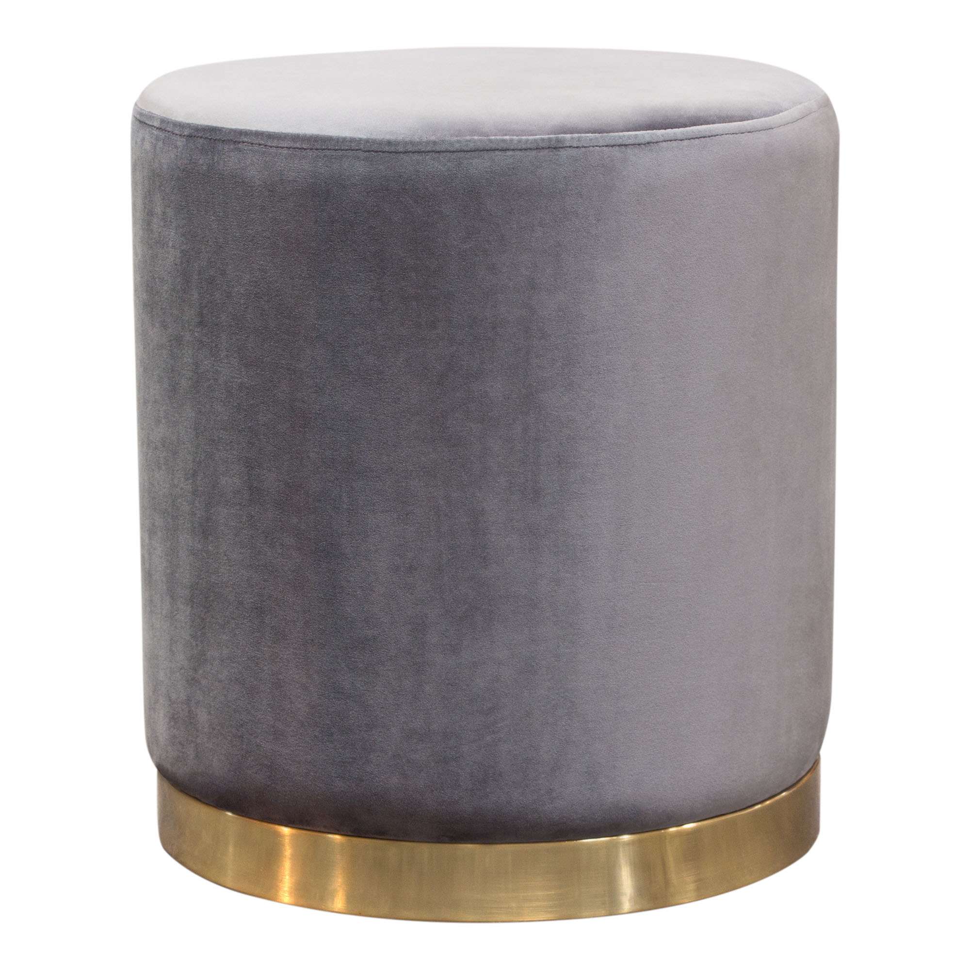 Sorbet Round Accent Ottoman in Grey Velvet w/ Silver Metal Band Accent by Diamond Sofa - Decorian Group