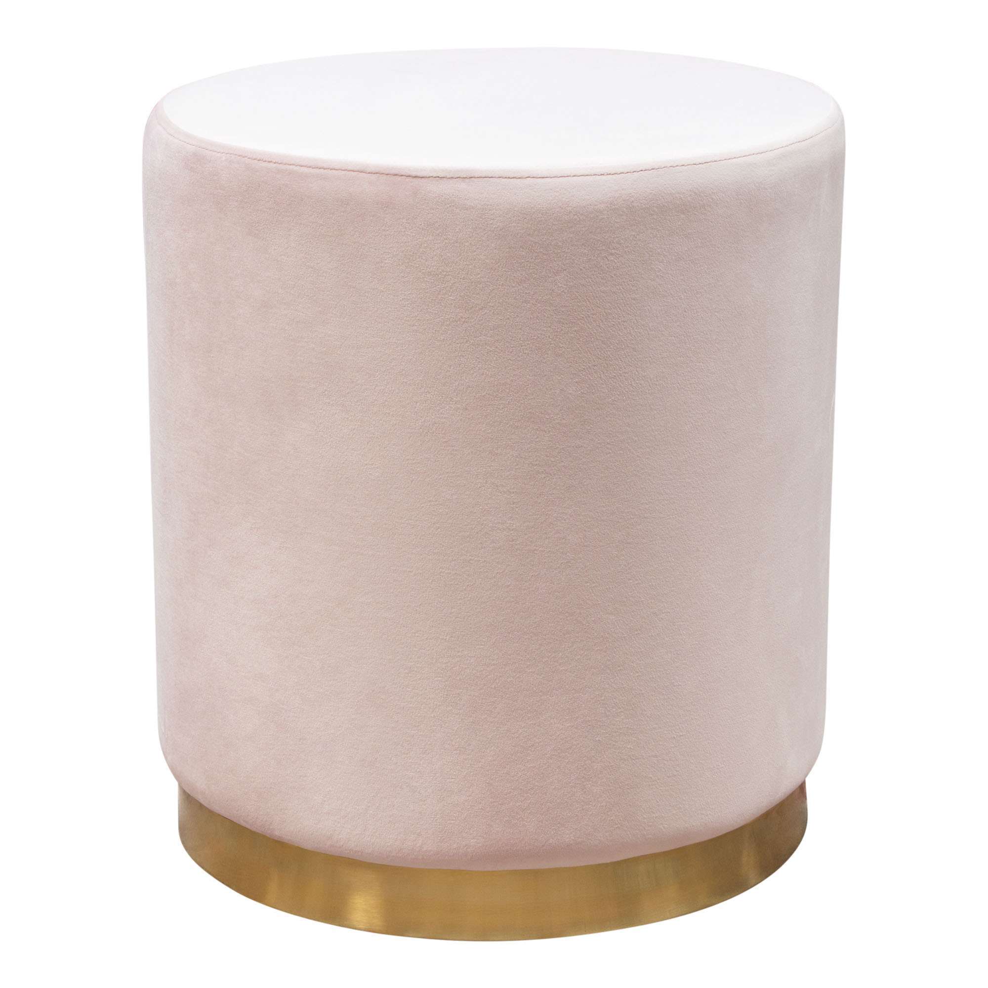 Sorbet Round Accent Ottoman in Blush Pink Velvet w/ Gold Metal Band Accent by Diamond Sofa - Decorian Group