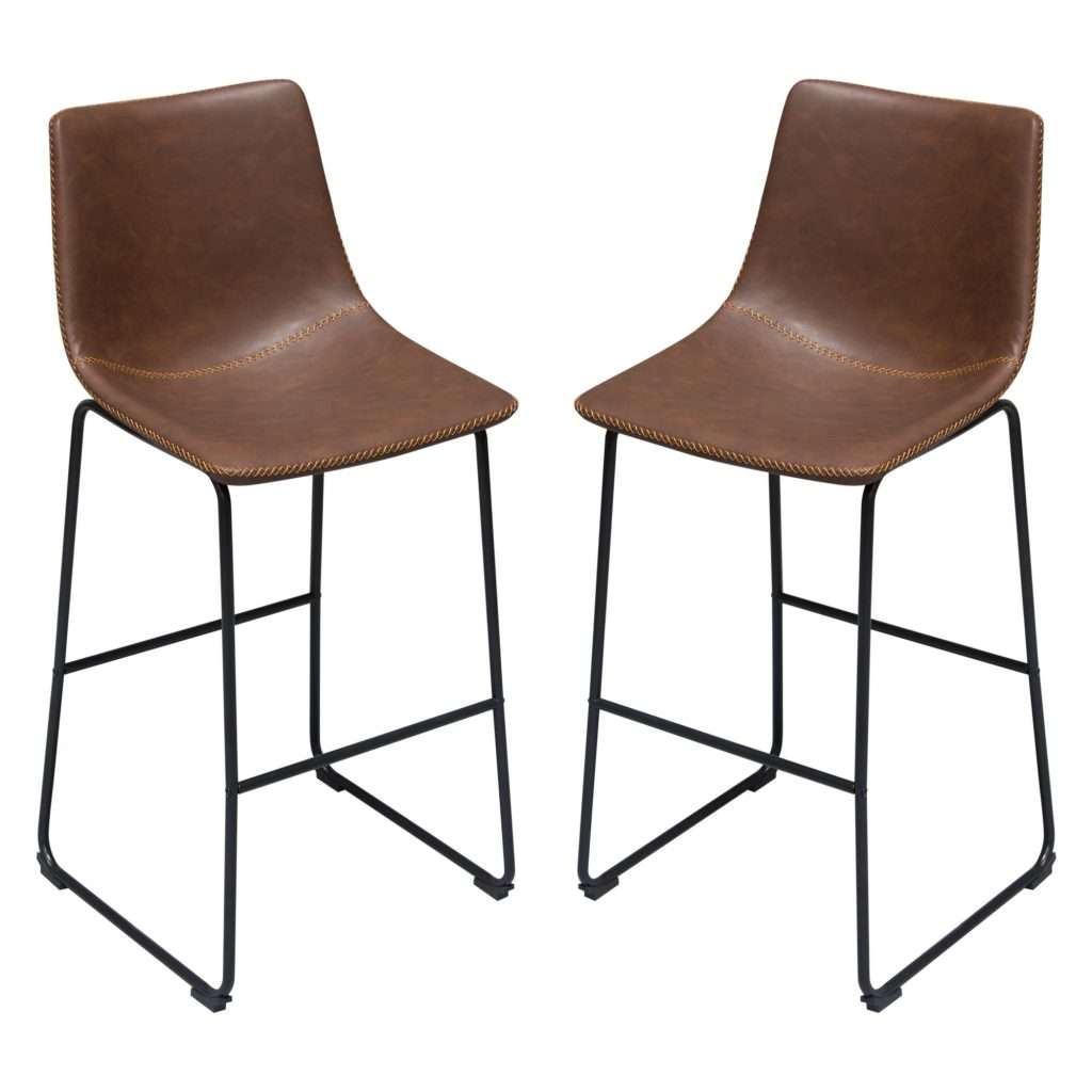 Theo Set of (2) Bar Height Chairs in Chocolate Leatherette w/ Black Metal Base