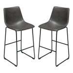 Theo Set of (2) Bar Height Chairs in Weathered Grey Leatherette w/ Black Metal Base by Diamond Sofa - Decorian Group