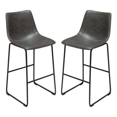 Theo Set of (2) Bar Height Chairs in Weathered Grey Leatherette w/ Black Metal Base by Diamond Sofa - Decorian Group